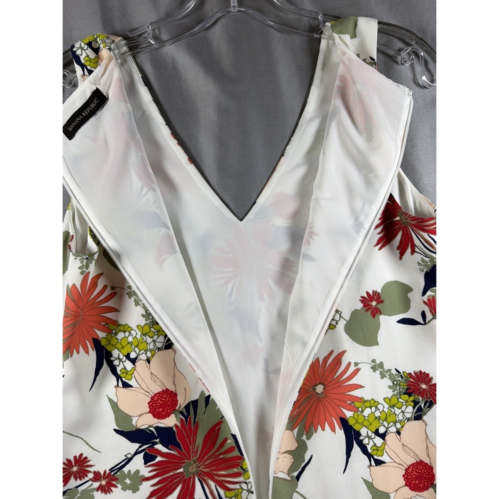 Shift Dress Womens Banana Republic 6 White Floral V-Neck Sleeveless Mini Zip - Picture 8 of 10